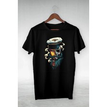 Vip Tasarım T-Shirt Viptasarımtshirt Unisex Siyah Pipo Içen Denizci Kaptan Illustrasyon- Vip Tasarım Tshirt