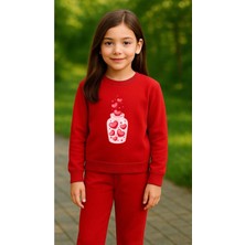 Playwear Çocuk Takım Sweatshirt Şi̇şe Kalp Baskılı Kız Erkek Çocuk Bisiklet Yaka3 4-5-6-7-8-9-10-11-12YAŞ