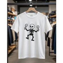 Playwear Play Wear Unisex Bol Kalıp Elinde Çıngırdak Iskelet Bisiklet Yaka Baskılı T-Shirt