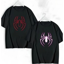 Perısense Kadın Erkek Unisex Örümcek Baskılı Sevgili Çift Kombini Oversize Renkli Tshirt