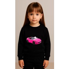 Playwear Takım Sweatshirt Pembe Araba Baskılı Kız Erkek Çocuk Bisiklet Yaka3 4-5-6-7-8-9-10-11-12YAŞ