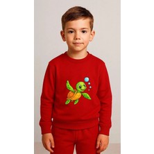 Playwear Çocuktakım Sweatshirt Karetta Baskılı Kız Erkek Çocuk Bisiklet Yaka3 4-5-6-7-8-9-10-11-12YAŞ