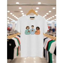Playwear Play Wear Unisex Bol Kalıp 3 Arkadaş Bisiklet Yaka Baskılı T-Shirt
