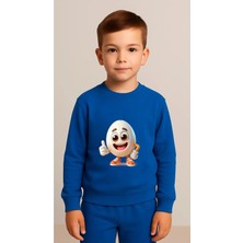 Playwear Takım Sweatshirt Karaketer Yumurta Baskılı Kız Erkek Çocuk Bisiklet Yaka3 4-5-6-7-8-9-10-11-12YAŞ