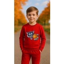 Playwear Takım Sweatshirt Kurt Basket Baskılı Kız Erkek Çocuk Bisiklet Yaka3 4-5-6-7-8-9-10-11-12YAŞ