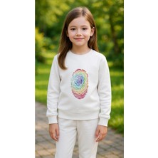 Playwear Takım Sweatshirt Parmak Izi Baskılı Kız Erkek Çocuk Bisiklet Yaka3 4-5-6-7-8-9-10-11-12YAŞ