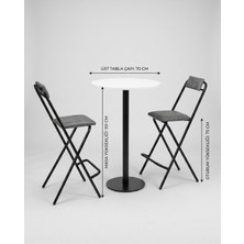 Çağlar Metal Kokteyl Bistro Masa 70 cm Tabla Çapı 107 cm Yükseklik Mdf Lam Üst Tabla Metal Ayak Bar Masası