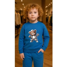 Playwear Takım Sweatshirt Manken Ayı Baskılı Kız Erkek Çocuk Bisiklet Yaka3 4-5-6-7-8-9-10-11-12YAŞ