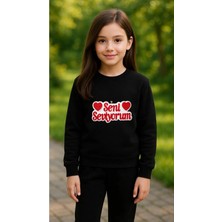 Playwear Çocuktakım Sweatshirt Seni Seviyorum Baskılı Kız Erkek Çocuk Bisiklet Yaka3 4-5-6-7-8-9-10-11-12YAŞ
