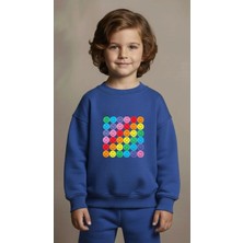 Playwear Takım Sweatshirt Emojiler Baskılı Kız Erkek Çocuk Bisiklet Yaka3 4-5-6-7-8-9-10-11-12YAŞ
