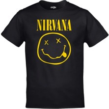 Orijin Tekstil Unisex Siyah Nirvana Smile Logo Baskılı Tshirt