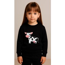 Playwear Çocuktakım Sweatshirt Süt Inek Baskılı Kız Erkek Çocuk Bisiklet Yaka3 4-5-6-7-8-9-10-11-12YAŞ