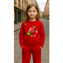 Playwear Çocuktakım Sweatshirt Elma Kalem Baskılı Kız Erkek Çocuk Bisiklet Yaka3 4-5-6-7-8-9-10-11-12YAŞ