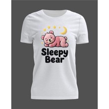 Gadali Unisex Dikiş Görünümlü Sleepy Bear Baskılı Günlük T-Shirt