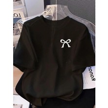 Shidumanlar Unisex Erkek/kadın Mini Kurdele Özel Baskılı Oversize Pamuklu Bisiklet Yaka T-Shirt Tshirt