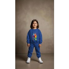 Playwear Takım Sweatshirt Sıçrayan Renk Baskılı Kız Erkek Çocuk Bisiklet Yaka3 4-5-6-7-8-9-10-11-12YAŞ