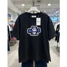 Playwear Unisex Beyaz Oversize Pamuk Sporcu Panda Baskılı Örme T-Shirt