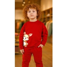 Playwear Çocuktakım Sweatshirt Sarılan Tavşan Baskılı Kız Erkek Çocuk Bisiklet Yaka3 4-5-6-7-8-9-10-11-12YAŞ