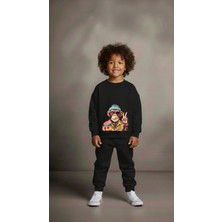 Playwear Takım Sweatshirt Maymun Barış Baskılı Kız Erkek Çocuk Bisiklet Yaka3 4-5-6-7-8-9-10-11-12YAŞ