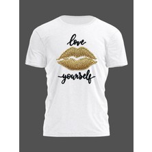 Gadali Unisex Dikiş Görünümlü Love Your Self Baskılı Günlük T-Shirt