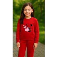 Playwear Takım Sweatshirt Panda Kalp V1 Baskılı Kız Erkek Çocuk Bisiklet Yaka3 4-5-6-7-8-9-10-11-12YAŞ