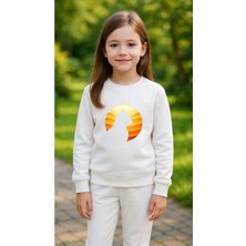 Playwear Takım Sweatshirt Ay Kedi Baskılı Kız Erkek Çocuk Bisiklet Yaka3 4-5-6-7-8-9-10-11-12YAŞ