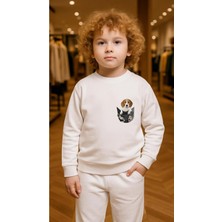 Playwear Çocuktakım Sweatshirt Cep Köpek Baskılı Kız Erkek Çocuk Bisiklet Yaka3 4-5-6-7-8-9-10-11-12YAŞ