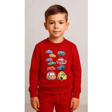 Playwear Çocuktakım Sweatshirt Çoklu Araba Baskılı Kız Erkek Çocuk Bisiklet Yaka3 4-5-6-7-8-9-10-11-12YAŞ