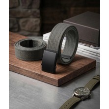 Zekton 4 cm Siyah Tokalı Haki Spor Kanvas Kemer