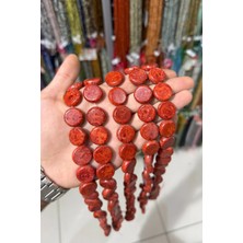 Uçar Doğal Taş Çim Mercan Taşı Daire Kesim Parlak Kırmızı 8x18mm Doğal Taş 18mm Aa]