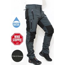 Mudwill Outdoor Softshell Kışlık Erkek Pantolon Gri-Siyah Polar Materyal ile Rüzgar ve Su Geçirmez