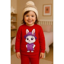 Playwear 3 Iplik Penye Çocuk Unisex Elbise Giymiş Tavşan Desenli Sweatshirt 3-4-5-6-7-8-9-10-11-12 Yaş