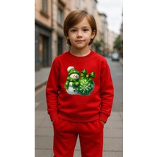 Playwear Çocuktakım Sweatshirt Yeşil Kar Baskılı Kız Erkek Çocuk Bisiklet Yaka3 4-5-6-7-8-9-10-11-12YAŞ