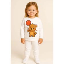 Moda Kışlık Kız Erkek Çocuk Eşofman Takımı Ayıcık Kalp Baskı 3 4 5 6 7 8 9 10 11 12 Yaş Unisex