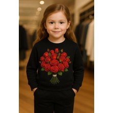 Playwear Demet Gül Desenli Pamuklu 3 Iplik Şardonlu Sweatshirt 3-4-5-6-7-8-9-10-11-12 Yaş