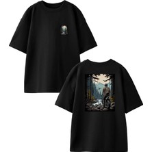 Nmg Tekstil Unisex Siyah Oversize Pamuk Motocross Dağ Yolu Ön Arka Baskılı Örme T-Shirt