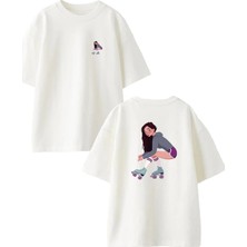 Nmg Tekstil Unisex Beyaz Oversize Pamuk Patenli Kız Ön Arka Baskılı Örme T-Shirt