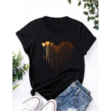 Tek Tarz Tektarzz Unisex Renkli Kalp Baskı Tasarımlı Trend Tshirt