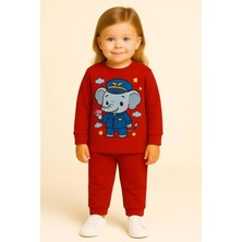 Moda Fil Baskılı Uzun Kollu Bisiklet Yaka Çocuk Eşofman Takımı Unisex 3 4 5 6 7 8 9 10 11 12 Yaş