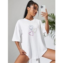Tek Tarz Tektarzz Unisex Renkli Kalpli Baskılı Tshirt