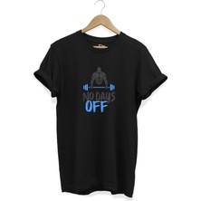 Zokawear Unisex Bol Kalıp Siyah Sporcu - Gym - No Days Off Baskılı Kısa Kollu T-Shirt