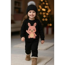 Playwear Sevimli Merhaba Yapan Tavşan Baskılı Eşofman Takımı 3-4-5-6-7-8-9-10-11-12 Yaş