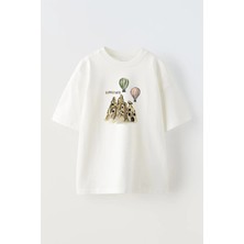 Nmg Tekstil Unisex Beyaz Oversize Pamuk Kapodokya Peri Bacaları Baskılı Örme T-Shirt