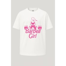 Nirvoda Oversize Barbell Girl Pembe Fitness Baskılı Kadın Gym Tişört