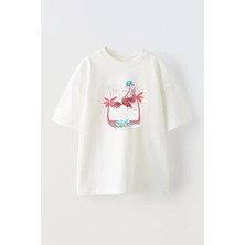 Nmg Tekstil Unisex Beyaz Oversize Pamuk Stay Fly Baskılı Örme T-Shirt
