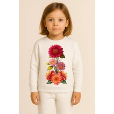 Playwear Ay Çiçeği Desenli Pamuklu Şardonlu 3 Iplik Kalın Kumaş Sweatshirt 3-4-5-6-7-8-9-10-11-12 Yaş