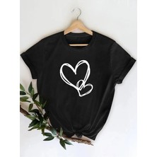 Frisson Unisex Heart Baskılı Bisiklet Yaka Oversize  T-Shirt