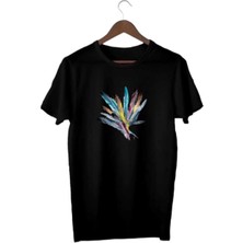 Perısense Unisex Kadın Erkek Kuş Tüyü Baskılı Oversize tshirt