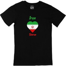 Cix Tahran Iran Bayraklı Kalpli Siyah Tişört