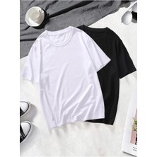 Mambo Unisex 2 Li Paket Siyah-Beyaz Basic Oversize Penye T-Shirt Tişört